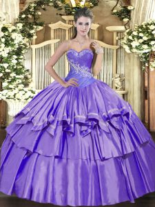 Fashionable Organza and Taffeta Sleeveless Floor Length Quince Ball Gowns and Beading and Ruffled Layers