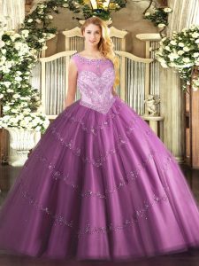Hot Selling Tulle Scoop Sleeveless Zipper Beading Quinceanera Dresses in Lilac