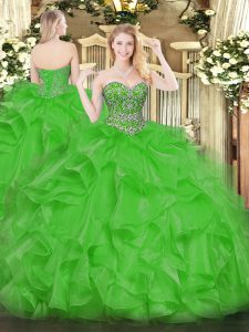 Admirable Green Sleeveless Organza Lace Up Sweet 16 Dresses for Military Ball and Sweet 16 and Quinceanera