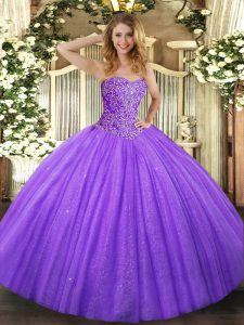 Beauteous Sweetheart Sleeveless Lace Up Quinceanera Dresses Lavender Tulle