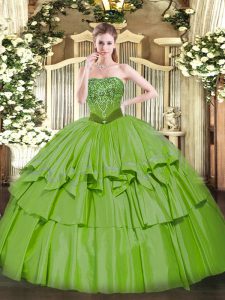 Organza and Taffeta Lace Up Strapless Sleeveless Floor Length Quinceanera Gowns Beading and Ruffled Layers