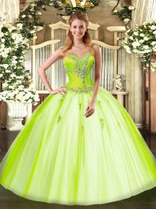 Gorgeous Floor Length Yellow Green Quinceanera Gown Sweetheart Sleeveless Lace Up