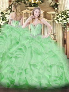 Fancy Apple Green Lace Up 15 Quinceanera Dress Beading and Ruffles Sleeveless Floor Length
