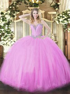 Glorious Lilac Ball Gowns Tulle Sweetheart Sleeveless Beading Floor Length Lace Up 15 Quinceanera Dress