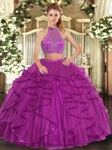 Fine Sleeveless Criss Cross Floor Length Beading and Ruffled Layers Quinceanera Gown