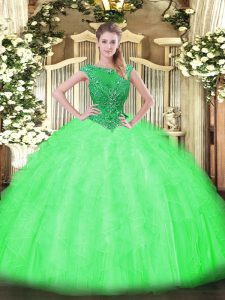 Low Price Scoop Sleeveless Tulle Quinceanera Gowns Beading and Ruffles Zipper