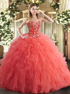 Sweetheart Sleeveless Lace Up Sweet 16 Dresses Watermelon Red Tulle