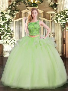 Yellow Green Scoop Lace Up Beading Ball Gown Prom Dress Sleeveless