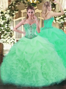 Floor Length Apple Green 15th Birthday Dress Sweetheart Sleeveless Lace Up