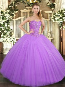 Beauteous Sleeveless Lace Up Floor Length Beading Ball Gown Prom Dress