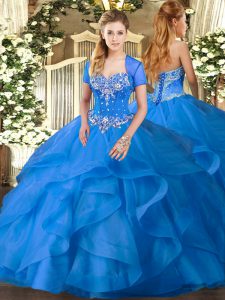 Sweetheart Sleeveless Lace Up Quinceanera Dresses Baby Blue Tulle