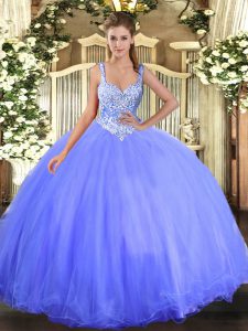 Eye-catching Blue Sleeveless Beading Floor Length 15 Quinceanera Dress