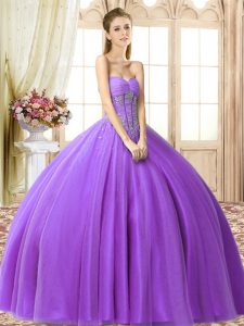 Vintage Eggplant Purple Sleeveless Floor Length Beading Lace Up Quinceanera Gowns