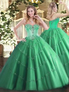 Turquoise Lace Up Quinceanera Dresses Beading and Appliques Sleeveless Floor Length