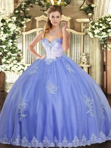 Blue Tulle Lace Up Sweetheart Sleeveless Floor Length Sweet 16 Dresses Beading and Appliques