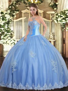 Traditional Sweetheart Sleeveless Lace Up 15 Quinceanera Dress Baby Blue Tulle