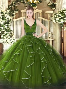 Customized Floor Length Olive Green 15 Quinceanera Dress Straps Sleeveless Lace Up