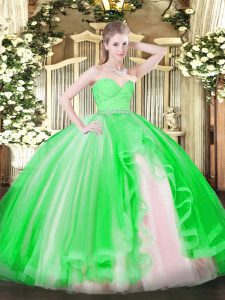 Modern Sweetheart Sleeveless Zipper Quinceanera Gown Green Tulle