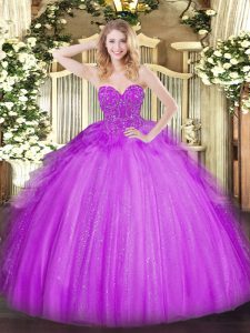 Lavender Ball Gowns Lace Vestidos de Quinceanera Lace Up Tulle Sleeveless Floor Length