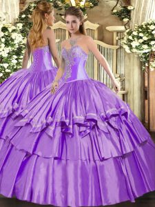 Custom Design Sleeveless Beading and Ruffled Layers Lace Up Quinceanera Dress