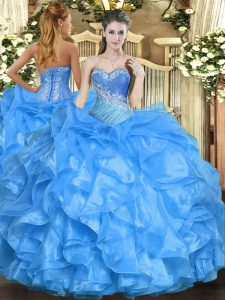 Floor Length Ball Gowns Sleeveless Baby Blue Quinceanera Dress Lace Up