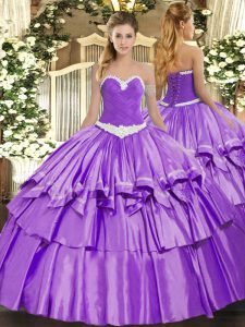 Ball Gowns Ball Gown Prom Dress Lavender Sweetheart Organza and Taffeta Sleeveless Floor Length Lace Up