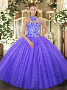Inexpensive Purple Sleeveless Beading and Embroidery Lace Up Quinceanera Dress
