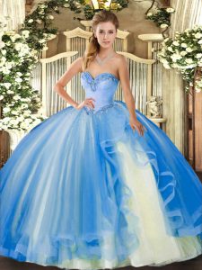 Comfortable Tulle Sleeveless Floor Length Sweet 16 Dresses and Beading and Ruffles