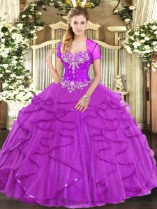 Sexy Sweetheart Sleeveless Lace Up Quinceanera Dress Fuchsia Tulle