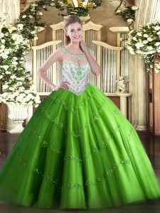 Popular Scoop Sleeveless Tulle 15 Quinceanera Dress Beading and Appliques Zipper
