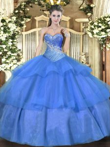 Sweetheart Sleeveless Lace Up Quinceanera Dresses Blue Tulle