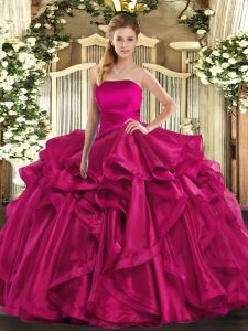 Enchanting Hot Pink Lace Up Quinceanera Dresses Ruffles Sleeveless Floor Length