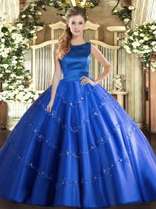 Tulle Sleeveless Floor Length Sweet 16 Dresses and Appliques