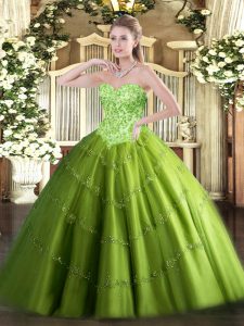 Ball Gowns Sweetheart Sleeveless Tulle Floor Length Lace Up Appliques 15 Quinceanera Dress