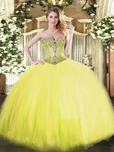 Edgy Floor Length Yellow Sweet 16 Quinceanera Dress Sweetheart Sleeveless Lace Up