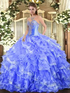 Gorgeous Sweetheart Sleeveless Sweet 16 Quinceanera Dress Floor Length Beading and Ruffled Layers Blue Organza