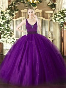 New Style Beading Quinceanera Dresses Purple Zipper Sleeveless Floor Length