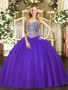 Decent Floor Length Purple Ball Gown Prom Dress Sweetheart Sleeveless Lace Up