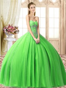 Ball Gowns Tulle Sweetheart Sleeveless Beading Floor Length Lace Up Sweet 16 Dress