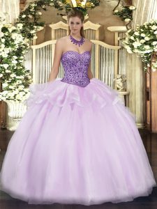 Custom Made Lavender Zipper Sweet 16 Quinceanera Dress Beading and Ruffles Sleeveless Floor Length