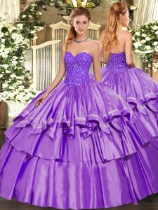 Customized Lavender Sweetheart Neckline Beading and Ruffles Sweet 16 Dresses Sleeveless Lace Up