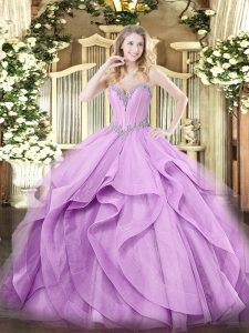 Romantic Sweetheart Sleeveless Tulle Vestidos de Quinceanera Beading and Ruffles Lace Up