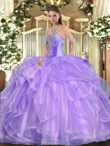 Exquisite Lavender Sleeveless Organza Lace Up 15th Birthday Dress for Military Ball and Sweet 16 and Quinceanera