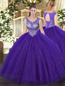 Purple 15th Birthday Dress Sweet 16 and Quinceanera with Beading Scoop Sleeveless Lace Up