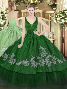 Customized Dark Green Straps Neckline Beading and Embroidery Quinceanera Gowns Sleeveless Zipper