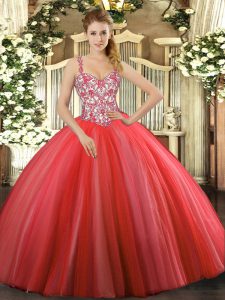 Dramatic Tulle Sleeveless Floor Length Quince Ball Gowns and Beading and Appliques