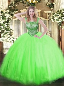 Lace Up Quince Ball Gowns Beading Sleeveless Floor Length