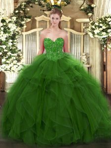 Simple Green Sweetheart Lace Up Beading Quinceanera Dresses Sleeveless