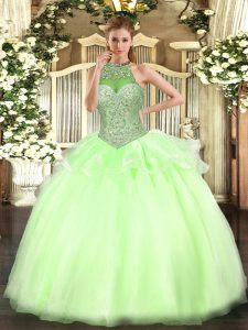 Charming Yellow Green Lace Up Quinceanera Dress Beading Sleeveless Floor Length