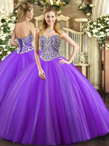Popular Sleeveless Floor Length Beading Lace Up Ball Gown Prom Dress with Lavender
